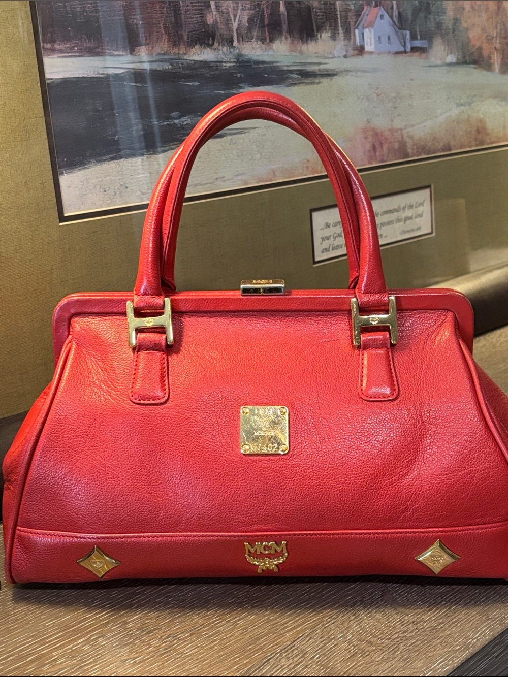 ✨Live Show Listing✨MCM Red Leather Top-Handle Satchel